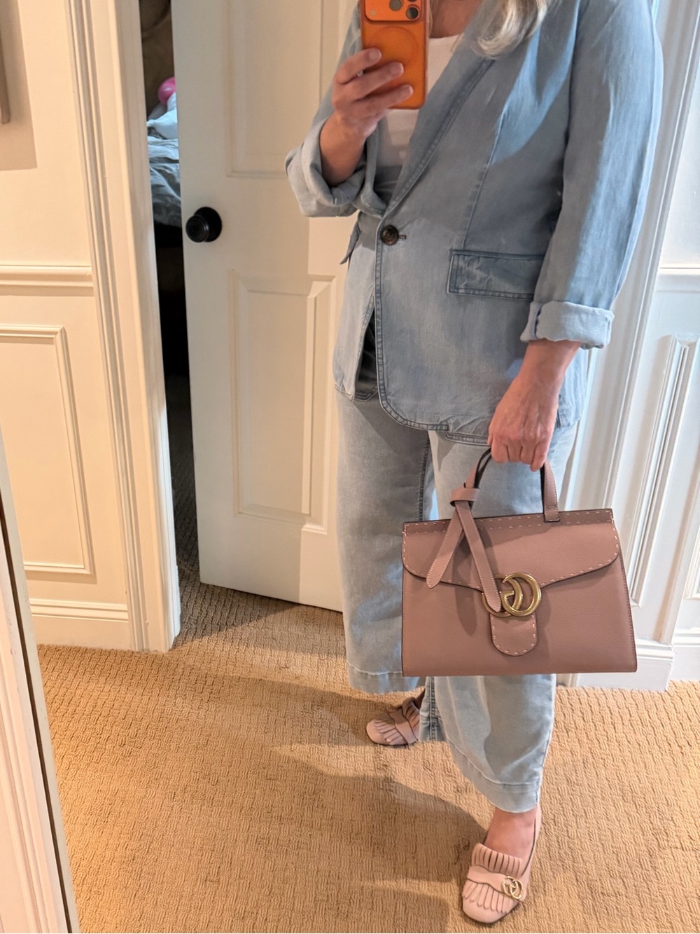 Gucci Marmont GG 2 way Pink/tan Satchel with Gold Accent - Picture 5 of 17